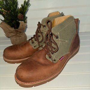 Levis Jax Hemp 517207-J95 Mens Brown Leather Canvas Lace Up Casual Dress Boots